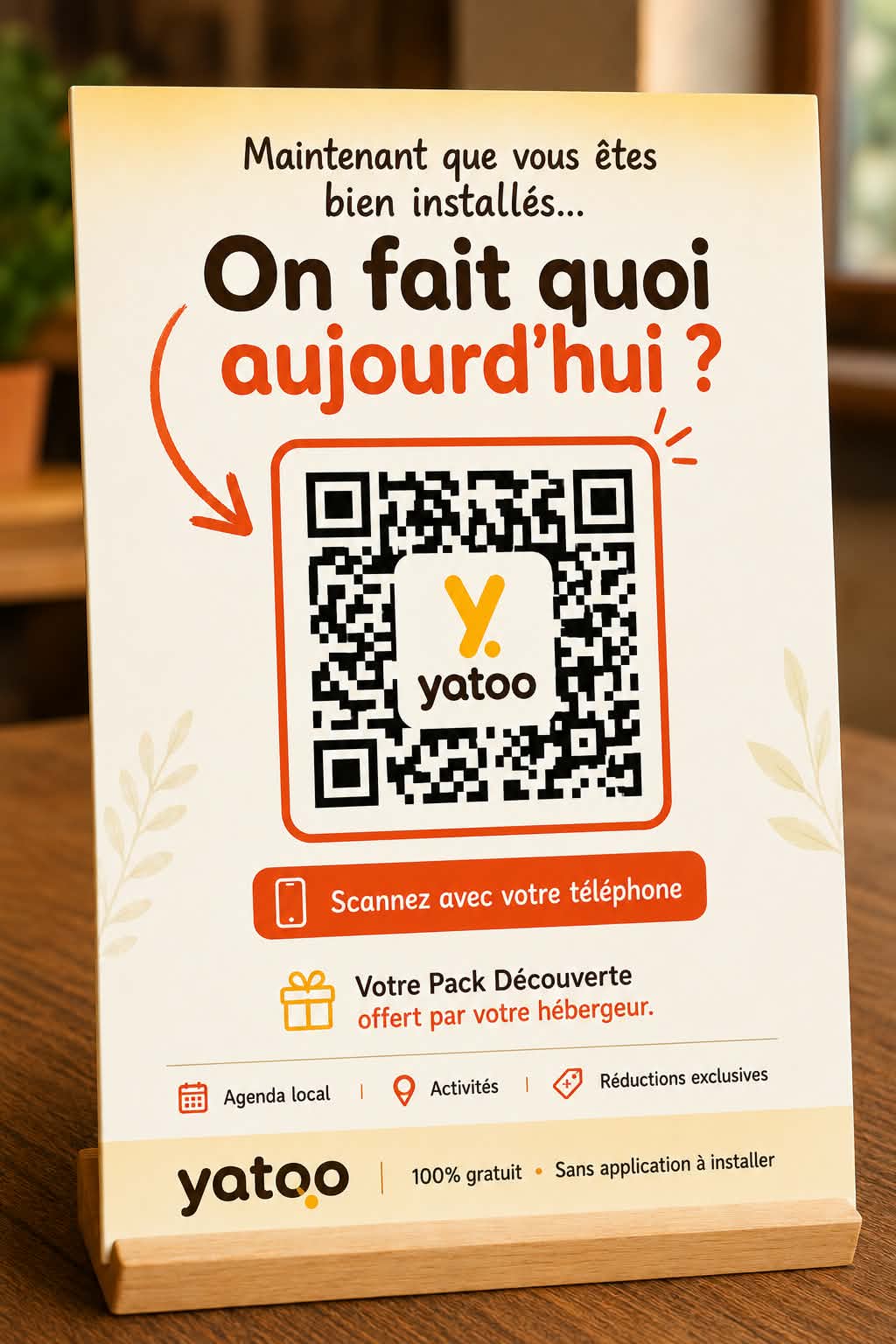Aperçu d'un chevalet Yatoo avec QR code, posé sur une table
